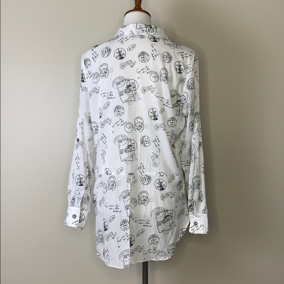 MISHCA Black White Travel Stamp Passport Blouse M - Picture 5 of 9